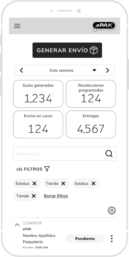 ePAK mobile wireframe